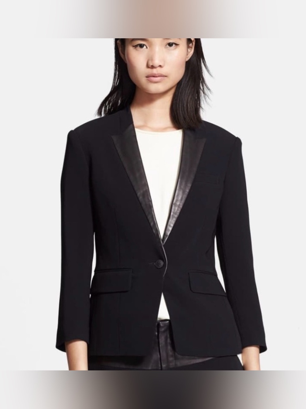 Rag & Bone Women’s Smith Leather Lapel Blazer Single Breasted One-Button Black 6 - Picture 3 of 14